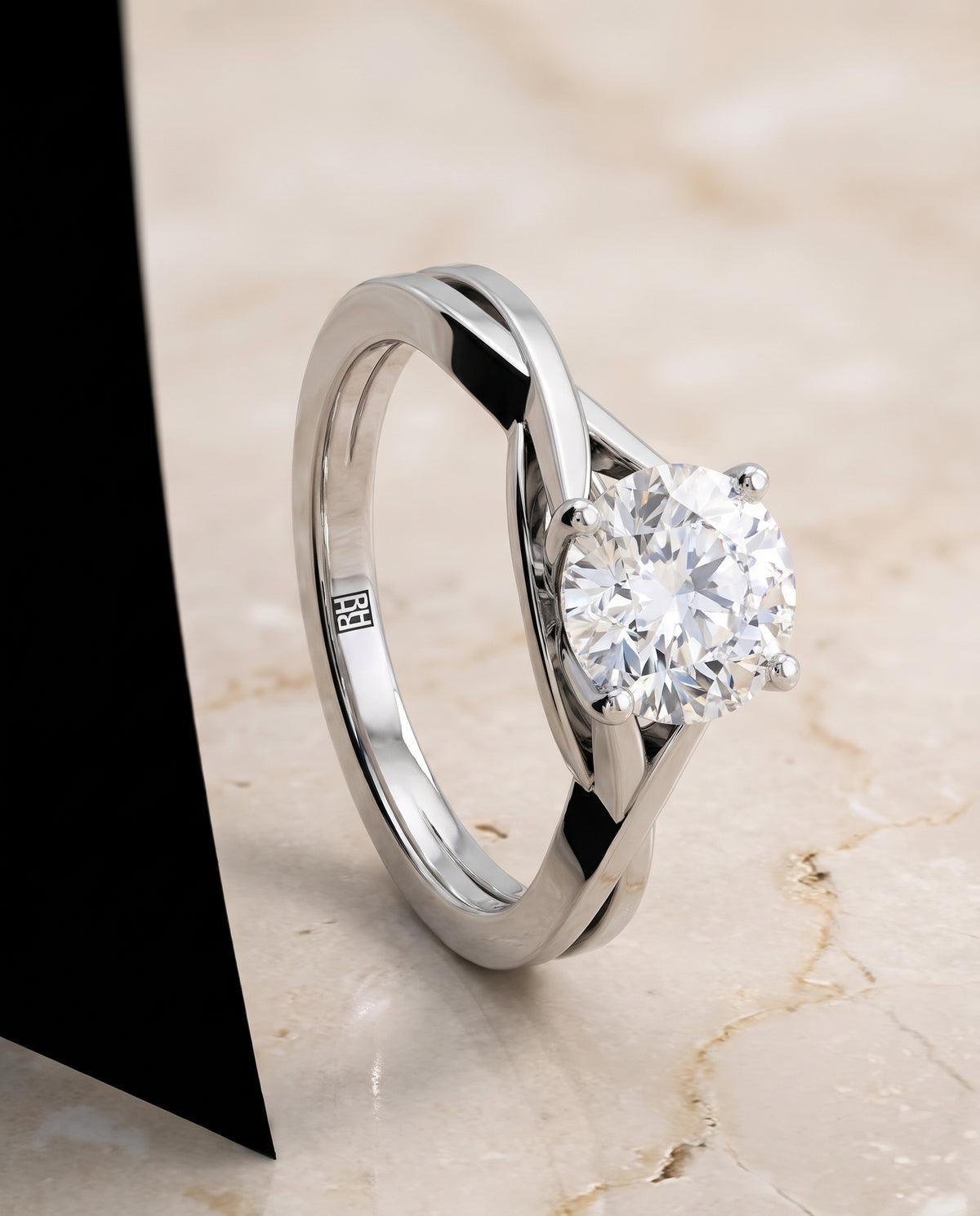 The Priscilla Delicate Twist Cathedral Solitaire Round Engagement Ring Setting in 18K White Gold