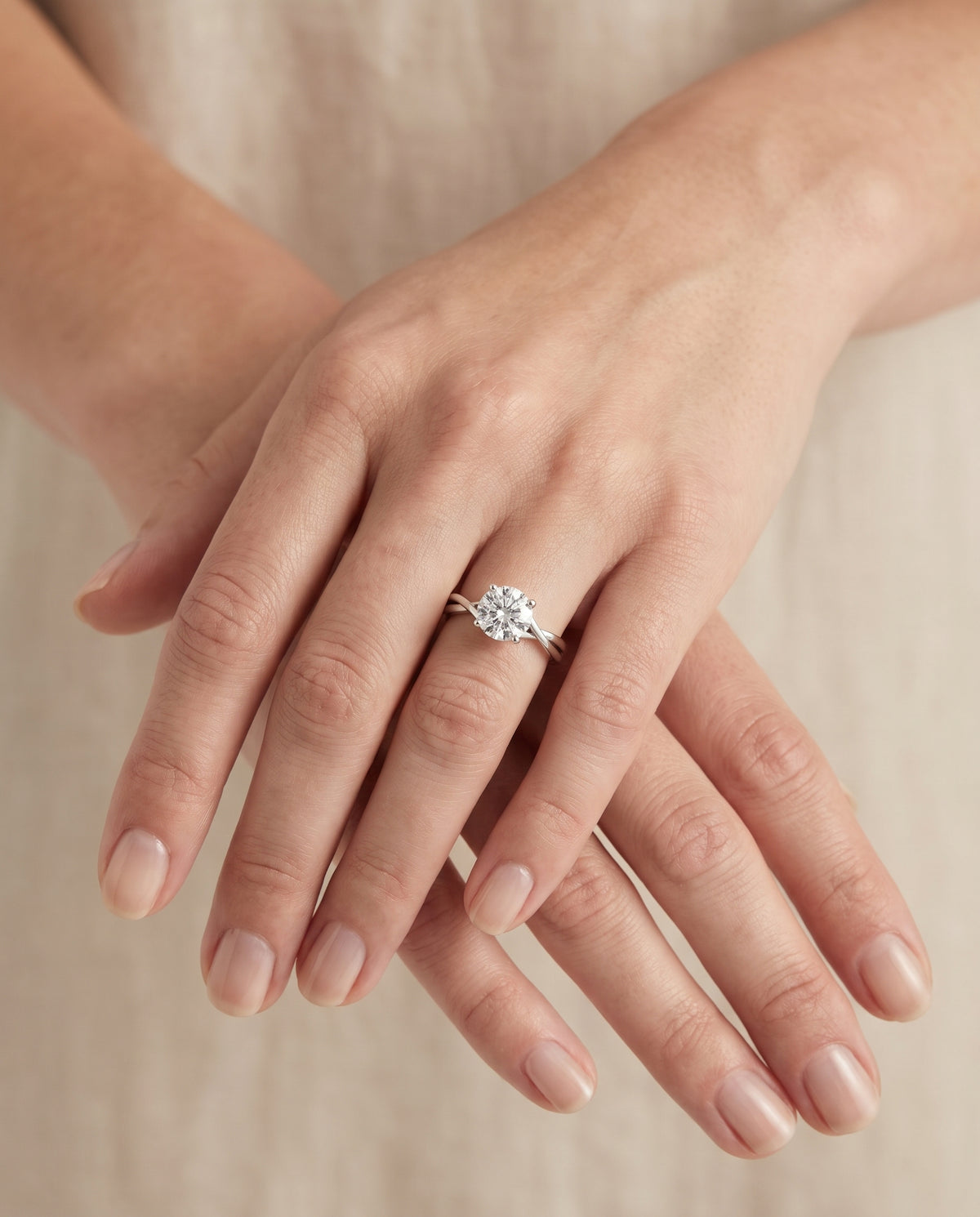 The Priscilla Delicate Twist Cathedral Solitaire Round Engagement Ring Setting in 18K White Gold