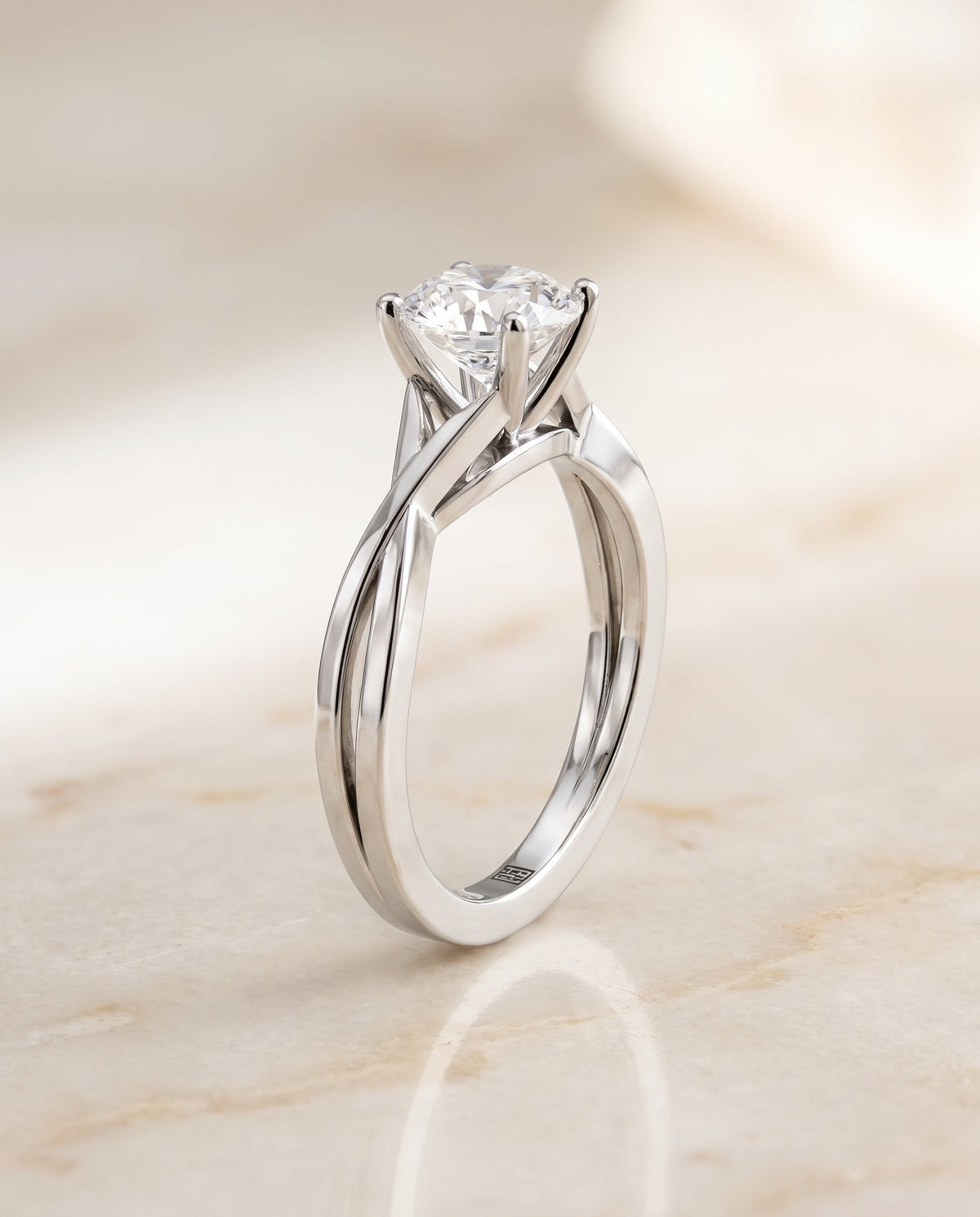 The Priscilla Delicate Twist Cathedral Solitaire Round Engagement Ring Setting in 18K White Gold