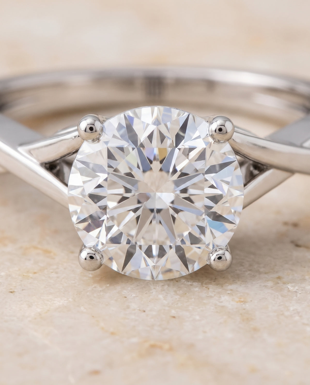The Priscilla Delicate Twist Cathedral Solitaire Round Engagement Ring Setting in 18K White Gold