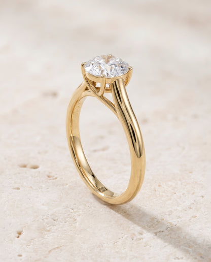 The Quinn Classic Comfort Fit Rounded Solitaire Round Engagement Ring Setting in 18K Yellow Gold