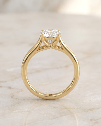 The Quinn Classic Comfort Fit Rounded Solitaire Round Engagement Ring Setting in 18K Yellow Gold