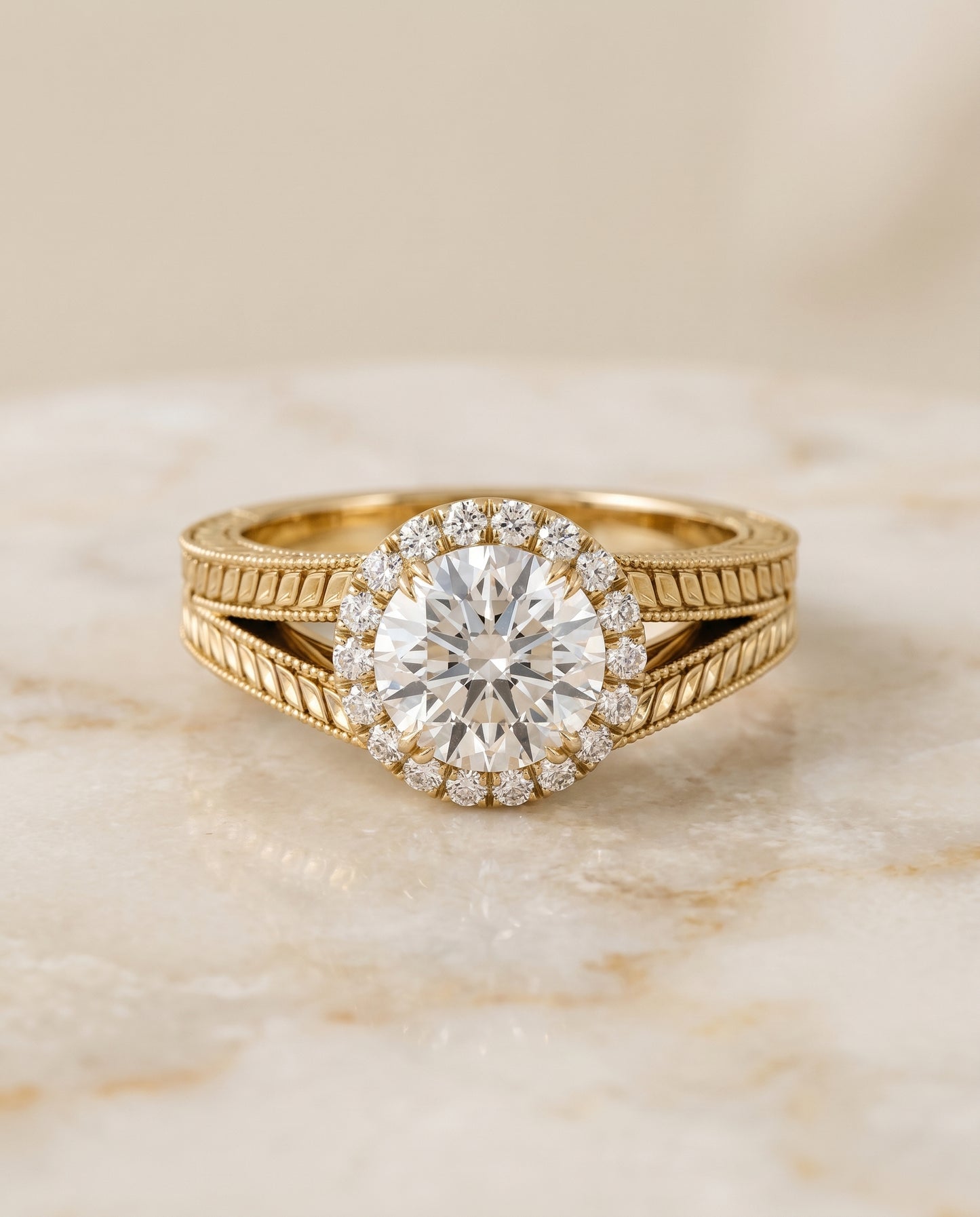 The Ramona Pavé Halo Engagement Ring Setting for Round Diamonds in 18K Yellow Gold | RockHer