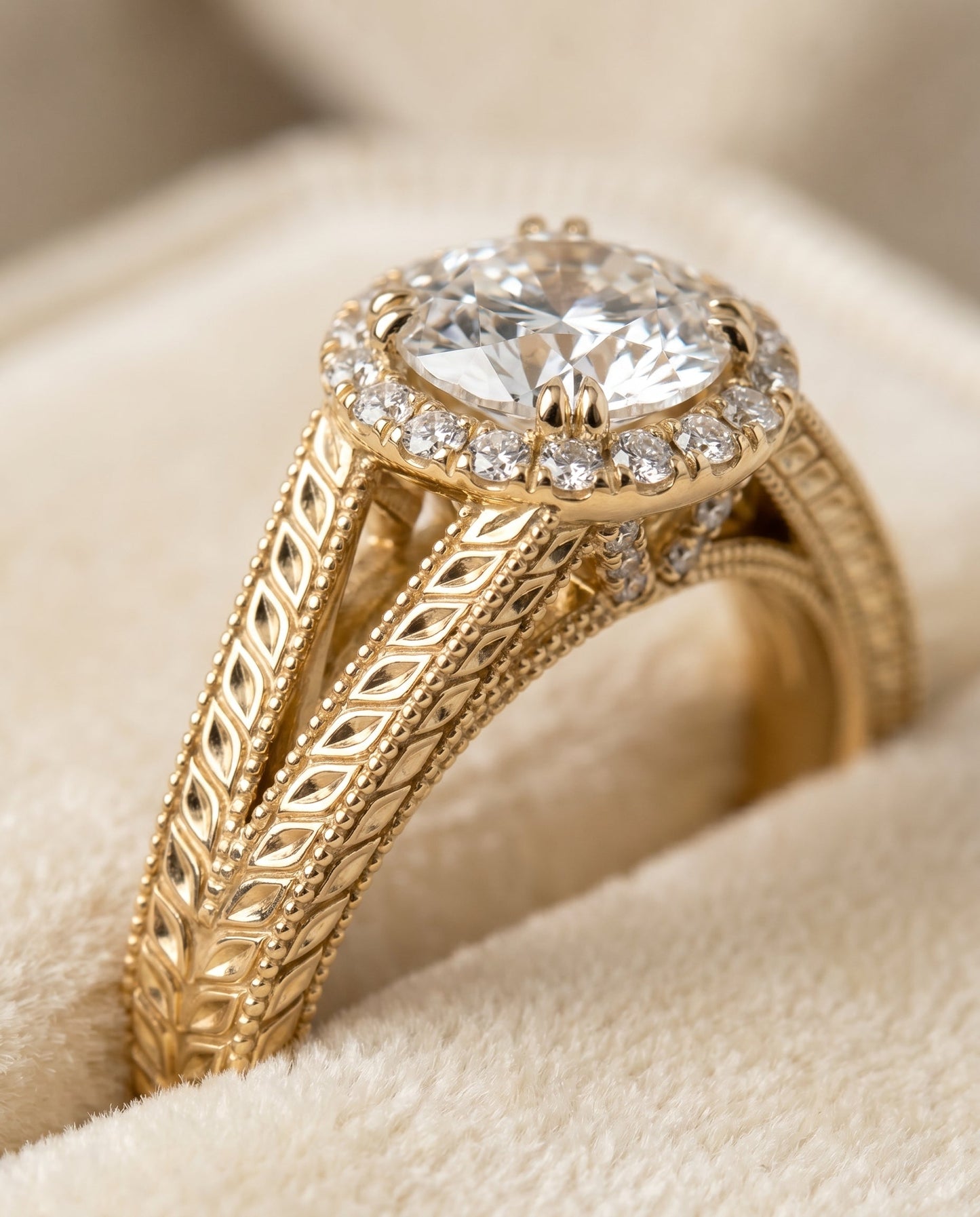 Ramona Select Vintage Wheat Engraved Halo in 18K Yellow Gold – view 4