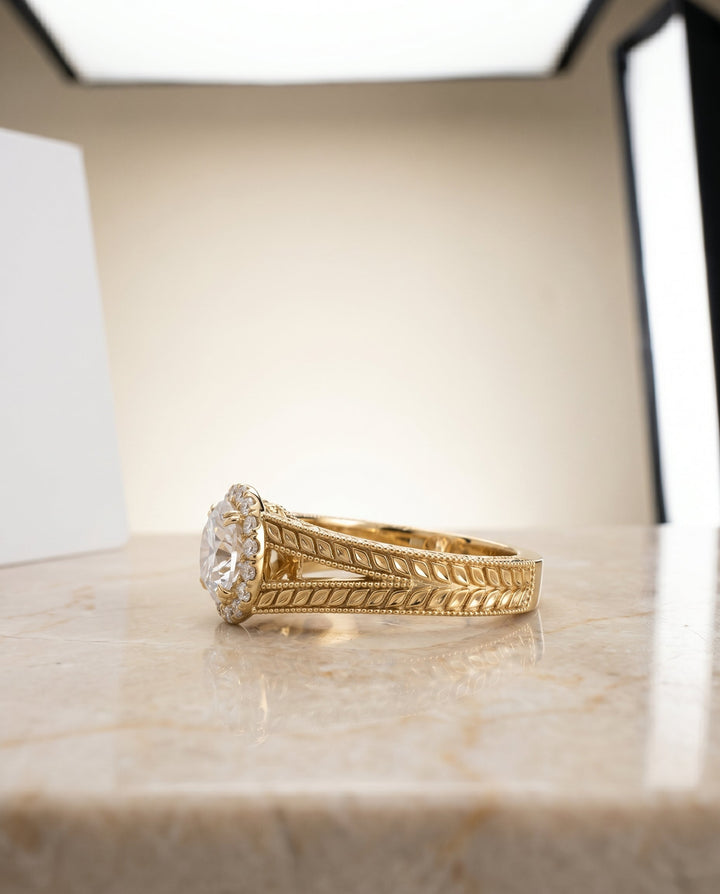 Ramona Select Vintage Wheat Engraved Halo in 18K Yellow Gold – view 6