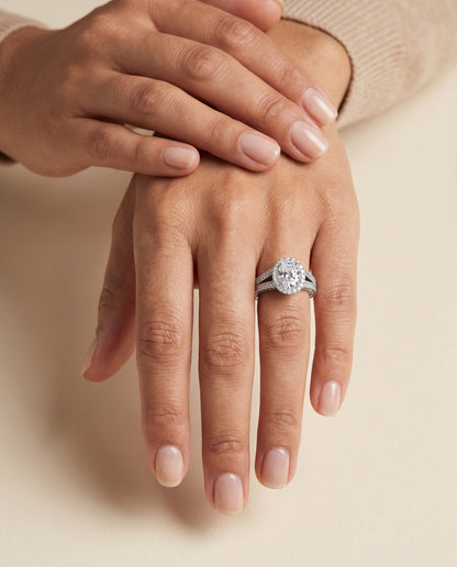 The Ramona Vintage Wheat Engraved Halo Oval Engagement Ring Setting in 18K White Gold
