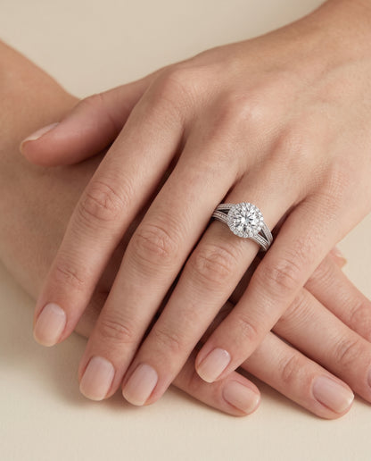 Round engagement ring setting in Platinum, Ramona Vintage Wheat Engraved Halo Round, alternate view | RockHer