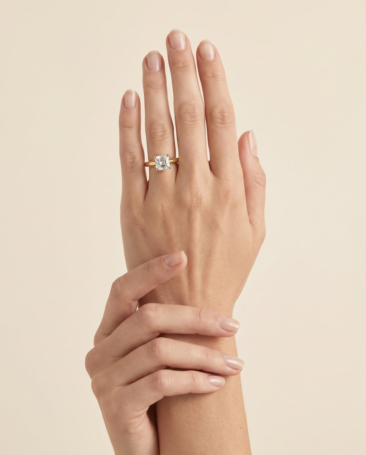 The Rio Scroll Gallery Comfort Fit Solitaire Asscher Cut Engagement Ring Setting in 18K Yellow Gold