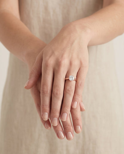 The Rio Scroll Gallery Comfort Fit Solitaire Cushion Cut Engagement Ring Setting in 14K Rose Gold