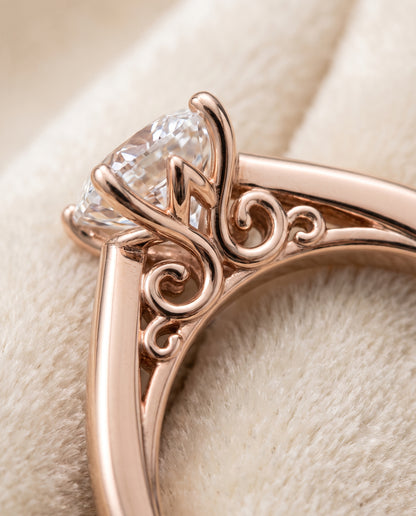 The Rio Scroll Gallery Comfort Fit Solitaire Cushion Cut Engagement Ring Setting in 14K Rose Gold