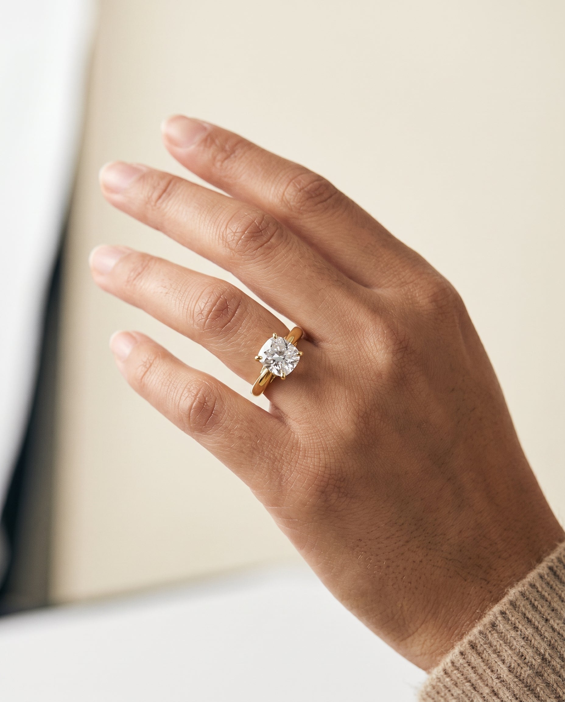 The Rio engagement ring setting in 18K Yellow Gold, scroll gallery comfort fit solitaire cut design | RockHer