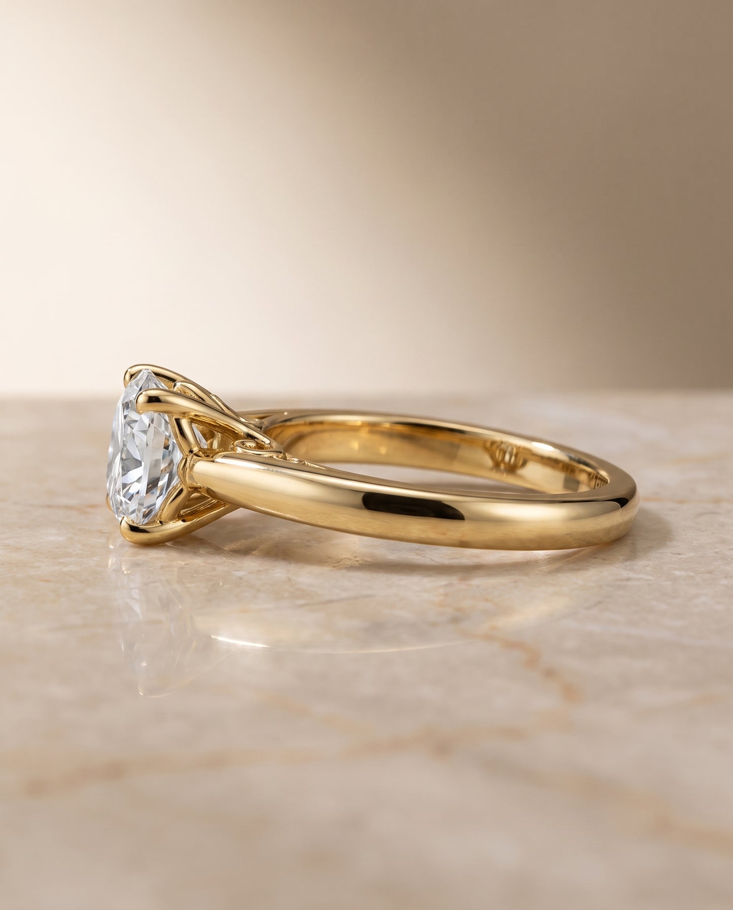 The Rio Scroll Gallery Comfort Fit Solitaire Cushion Cut Engagement Ring Setting in 18K Yellow Gold