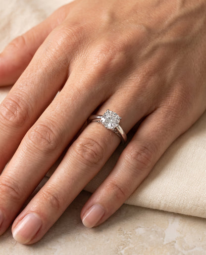 The Rio Scroll Gallery Comfort Fit Solitaire Cushion Cut Engagement Ring Setting in Platinum