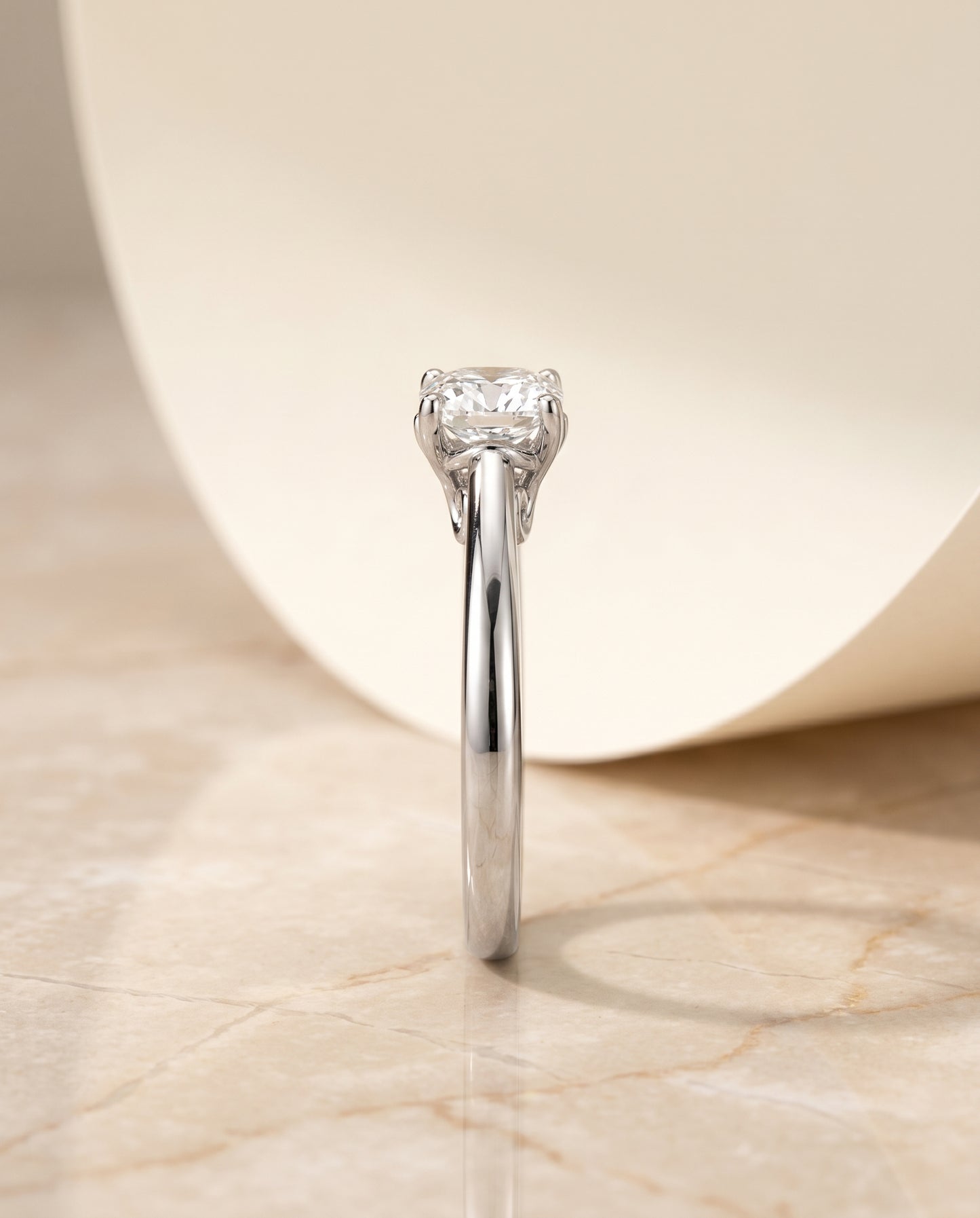 The Rio Scroll Gallery Comfort Fit Solitaire Cushion Cut Engagement Ring Setting in Platinum