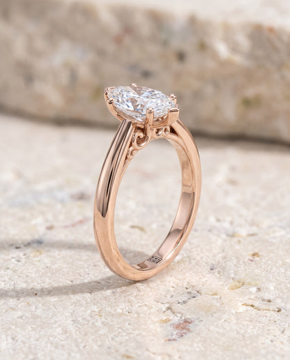 The Rio Scroll Gallery Comfort Fit Solitaire Marquise Engagement Ring Setting in 14K Rose Gold