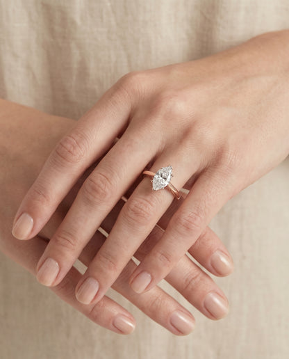 The Rio Scroll Gallery Comfort Fit Solitaire Marquise Engagement Ring Setting in 14K Rose Gold