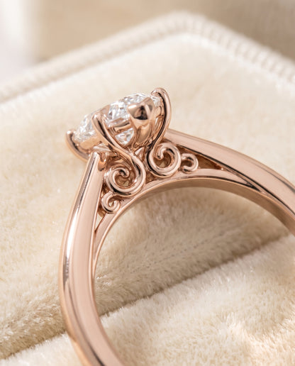 The Rio Scroll Gallery Comfort Fit Solitaire Marquise Engagement Ring Setting in 14K Rose Gold