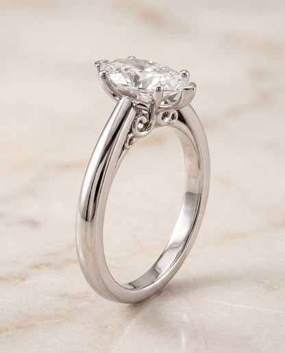 The Rio Scroll Gallery Comfort Fit Solitaire Marquise Engagement Ring Setting in Platinum