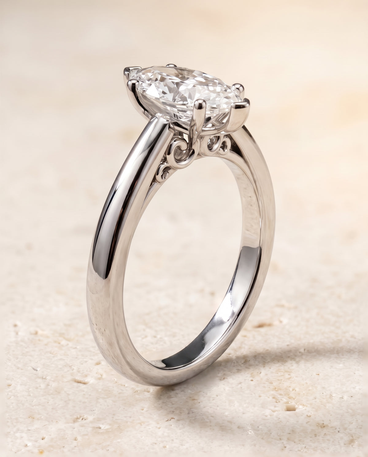 The Rio Scroll Gallery Comfort Fit Solitaire Marquise Engagement Ring Setting in Platinum
