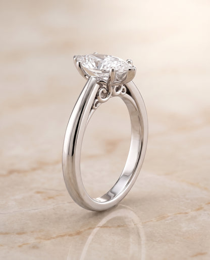 The Rio Scroll Gallery Comfort Fit Solitaire Marquise Engagement Ring Setting in Platinum