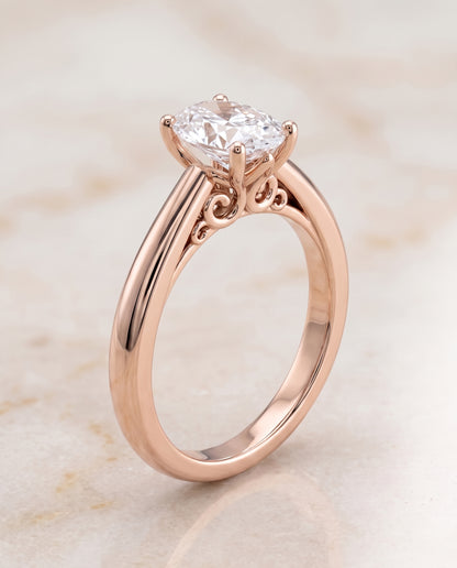 The Rio Scroll Gallery Comfort Fit Solitaire Oval Engagement Ring Setting in 14K Rose Gold