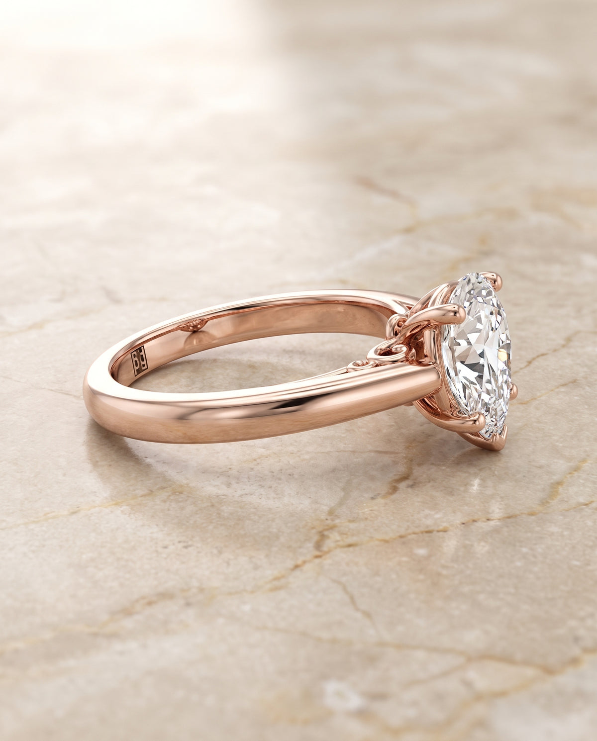 Pear engagement ring setting in 14K Rose Gold, Rio Scroll Gallery Comfort Fit Solitaire Pear, alternate view | RockHer