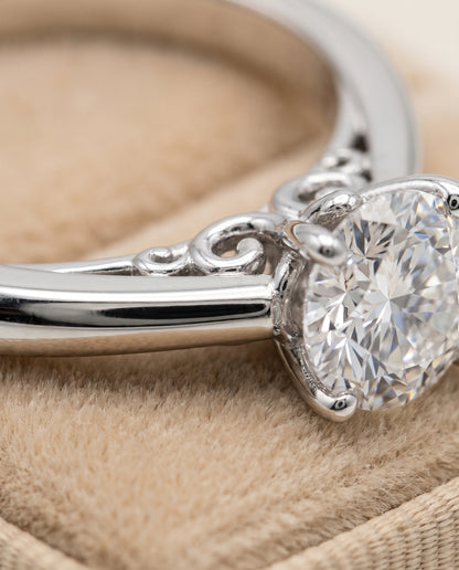 The Rio Scroll Gallery Comfort Fit Solitaire Round Engagement Ring Setting in Platinum