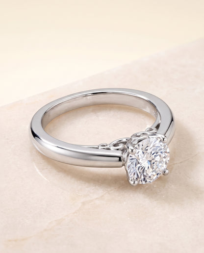 The Rio Scroll Gallery Comfort Fit Solitaire Round Engagement Ring Setting in Platinum