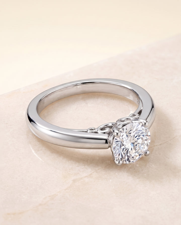 The Rio Scroll Gallery Comfort Fit Solitaire Round Engagement Ring Setting in Platinum