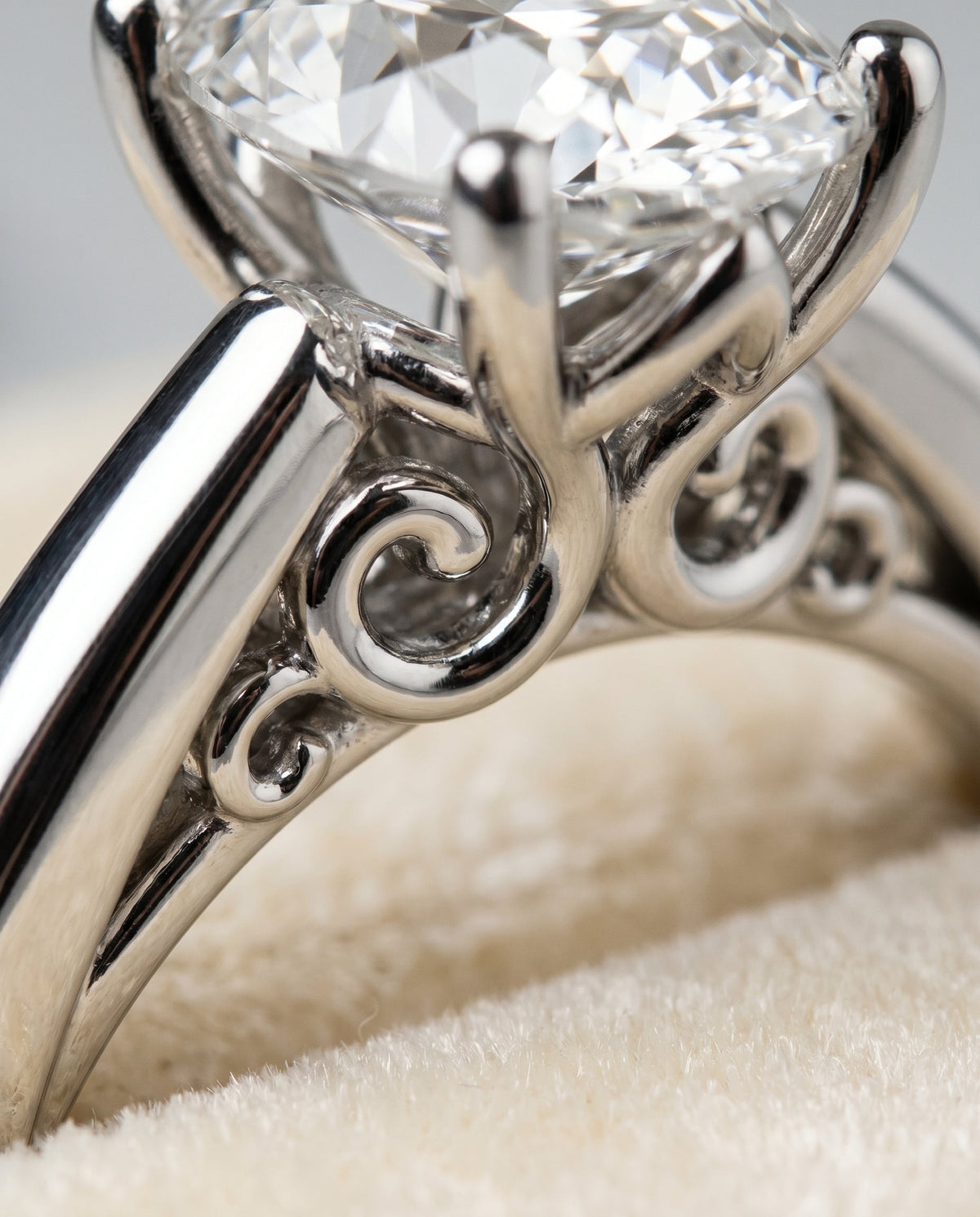 Rio Select Solitaire Oval Lab Diamond Engagement Ring in Platinum, detail view | RockHer