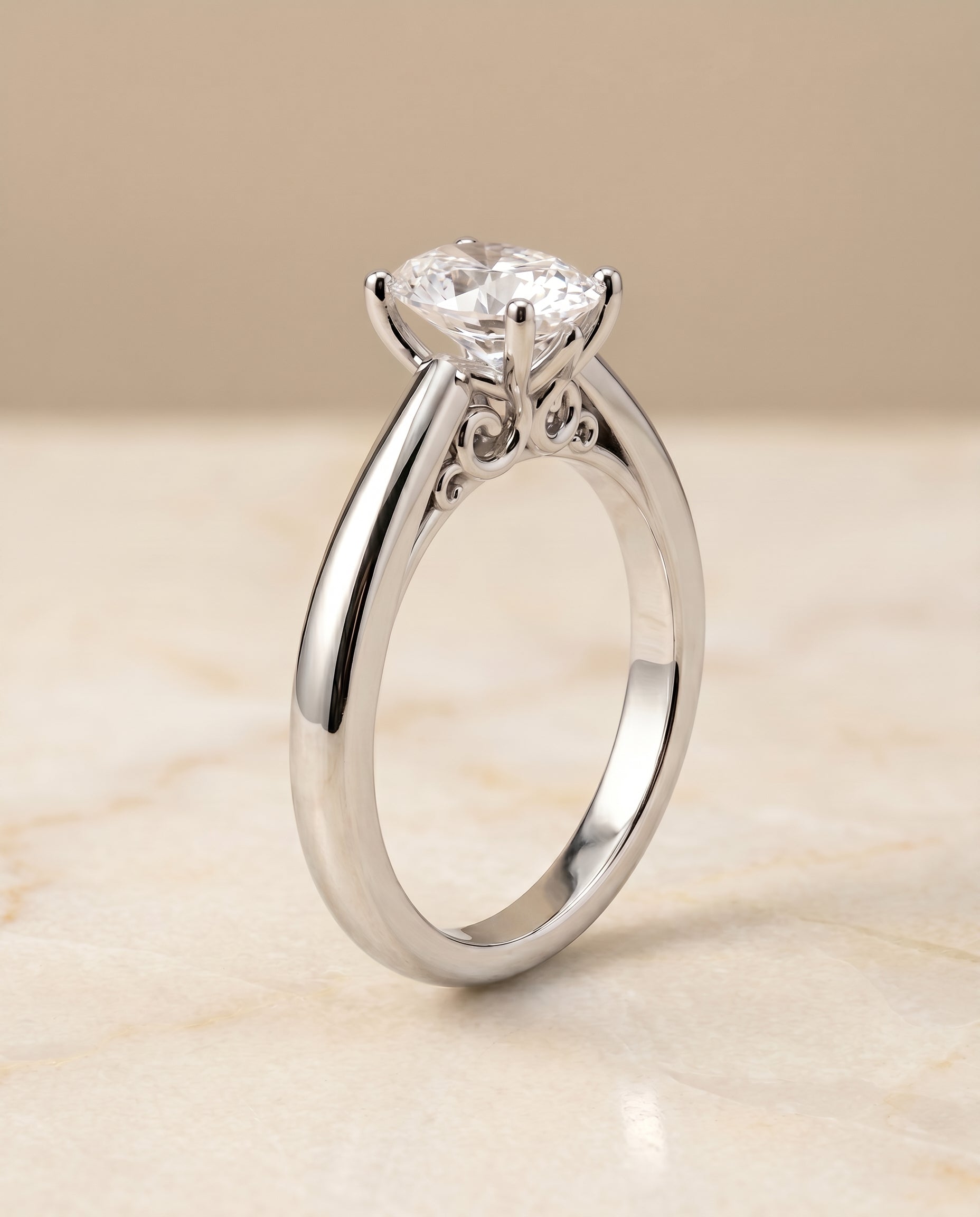 Scroll Gallery Comfort Fit Solitaire styling on The Rio oval engagement ring setting | RockHer