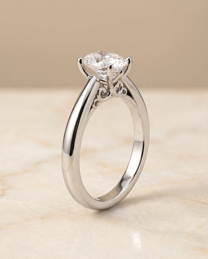 Rio Select Solitaire Oval Lab Diamond Engagement Ring in 18K White Gold, front view | RockHer