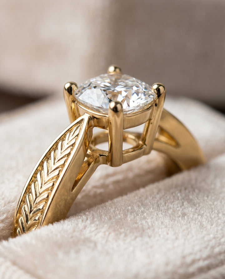 The Roberta Solitaire Engagement Ring Setting for Cushion Diamonds in 18K Yellow Gold