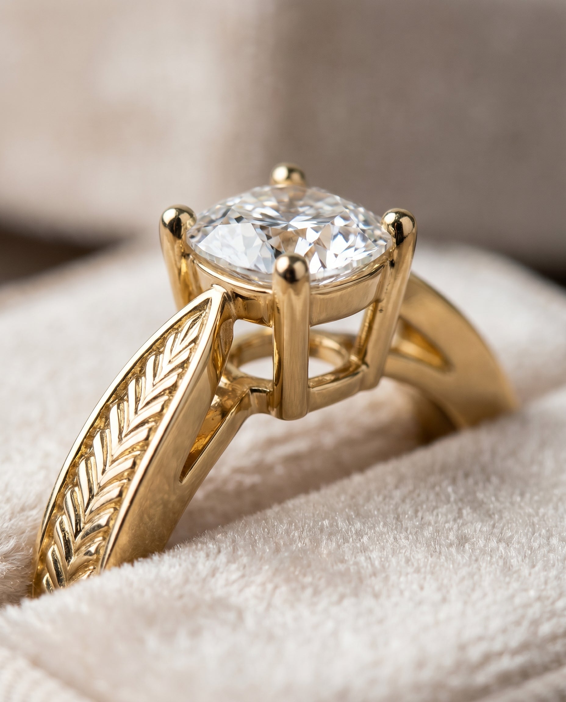 18K Yellow Gold band of The Roberta cushion engagement ring setting | RockHer