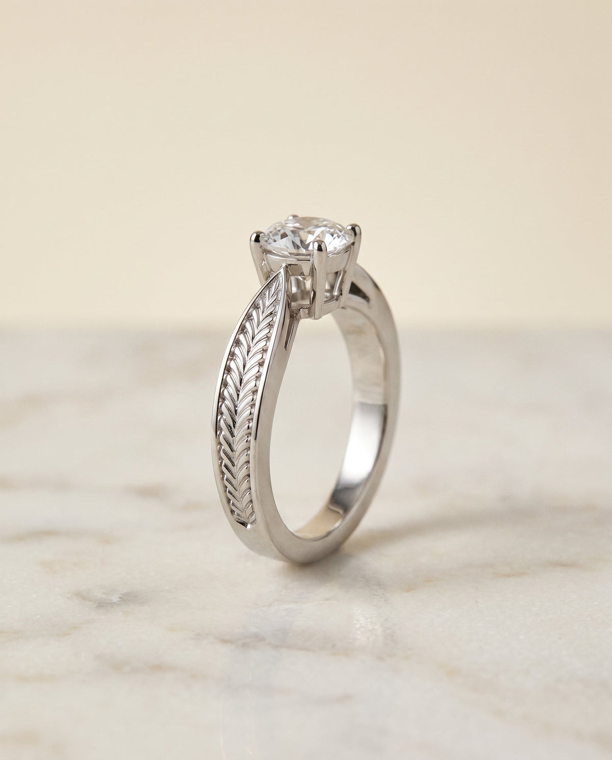 Roberta Select Solitaire Cushion Cut Lab Diamond Engagement Ring in 18K White Gold, front view | RockHer