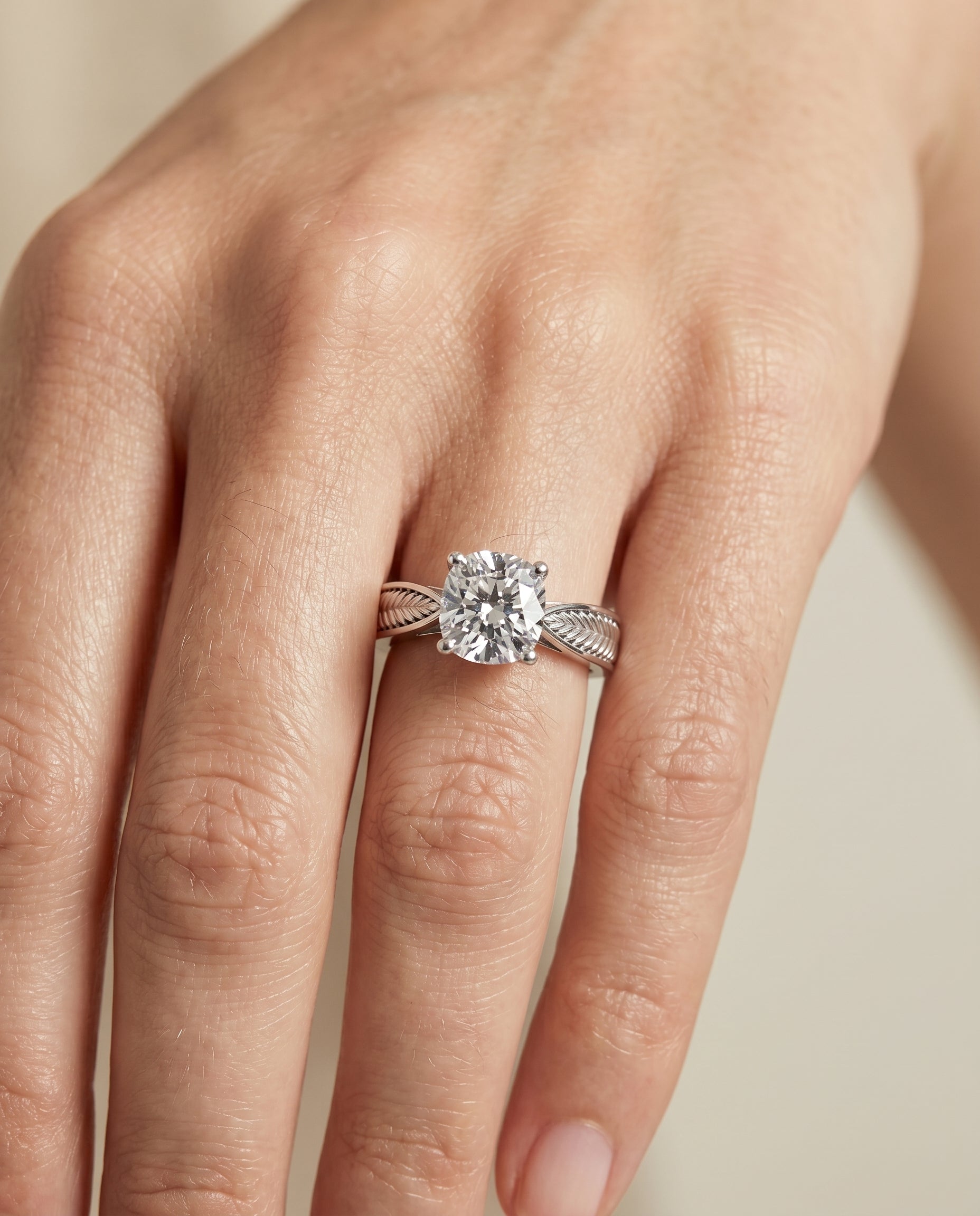 The Roberta engagement ring setting in Platinum, vintage leaf pattern solitaire cut design | RockHer