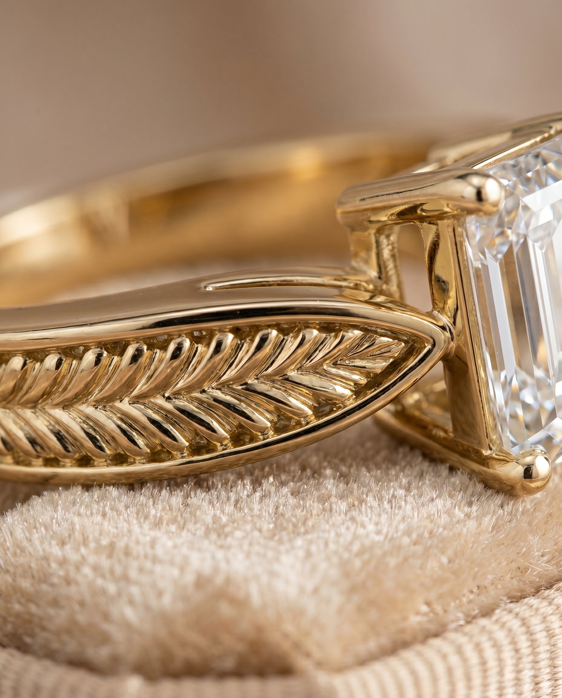 18K Yellow Gold band of The Roberta emerald engagement ring setting | RockHer