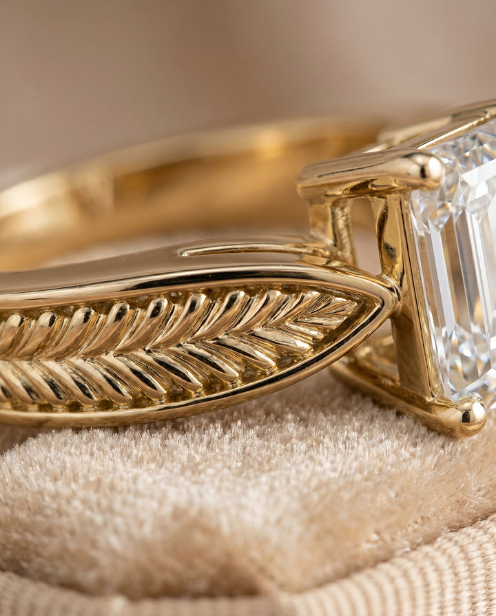 The Roberta Solitaire Engagement Ring Setting for Emerald Cut Diamonds in 18K Yellow Gold