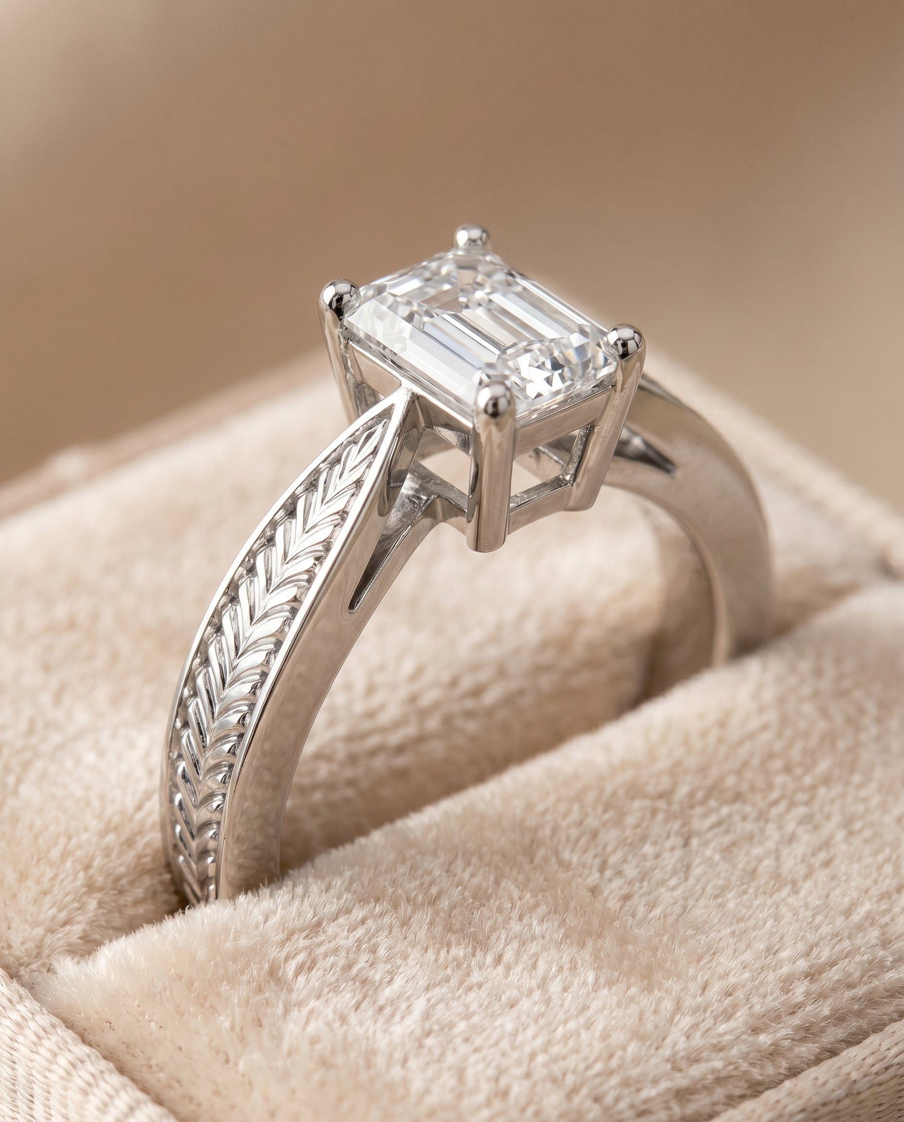 Platinum band of The Roberta emerald engagement ring setting | RockHer