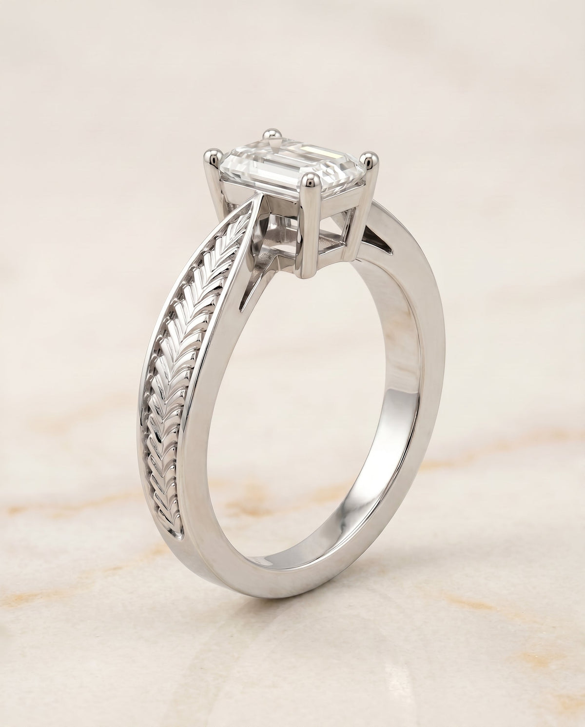 Roberta Select Solitaire Emerald Cut Lab Diamond Engagement Ring in Platinum, front view | RockHer