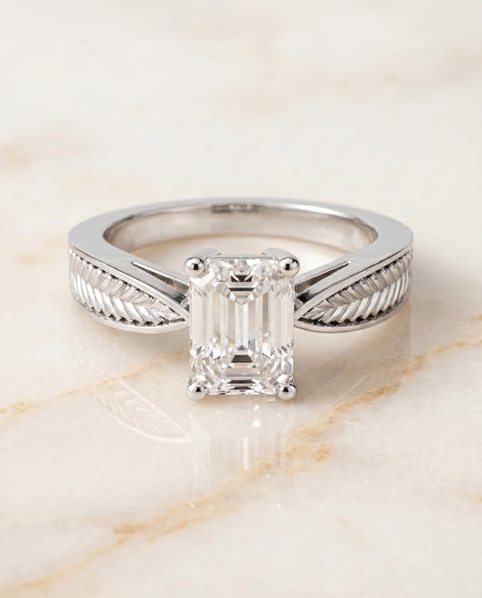 The Roberta Solitaire Engagement Ring Setting for Emerald Cut Diamonds in Platinum