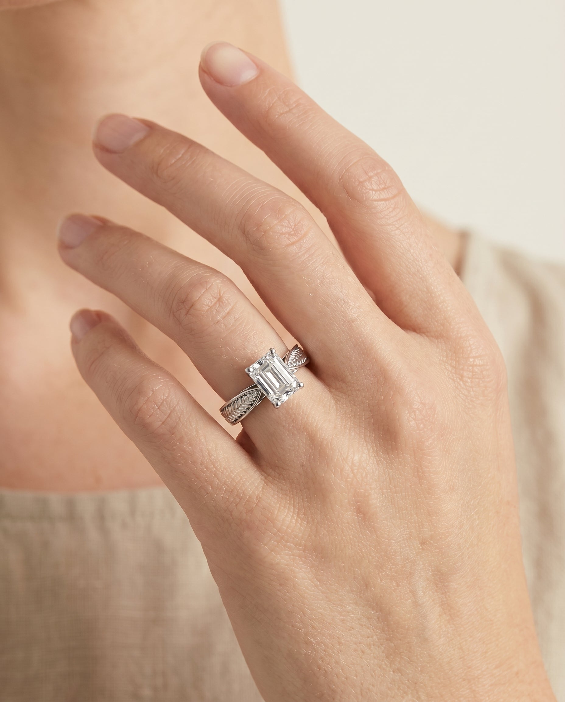 The Roberta engagement ring setting in Platinum, vintage leaf pattern solitaire cut design | RockHer