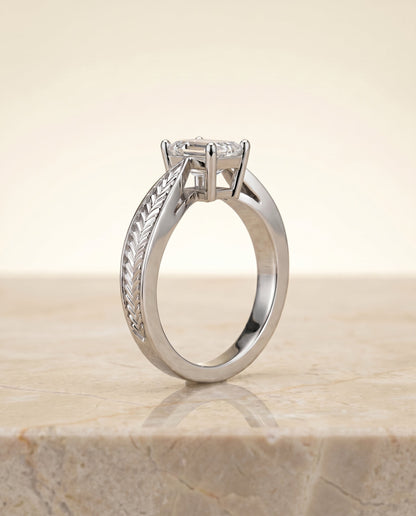 Roberta Select Solitaire Emerald Cut Lab Diamond Engagement Ring in 18K White Gold, side view | RockHer