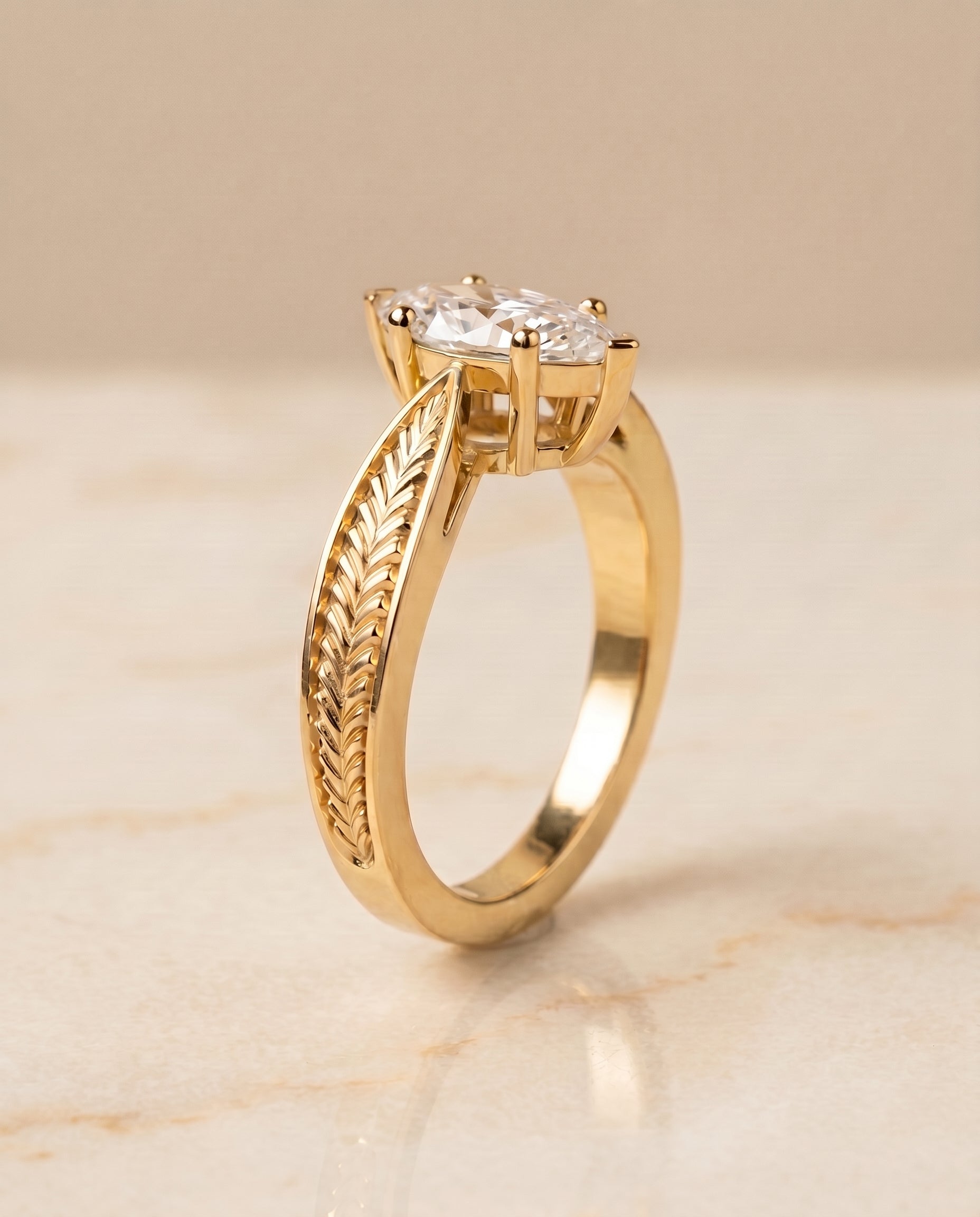 Vintage Leaf Pattern Solitaire styling on The Roberta marquise engagement ring setting | RockHer