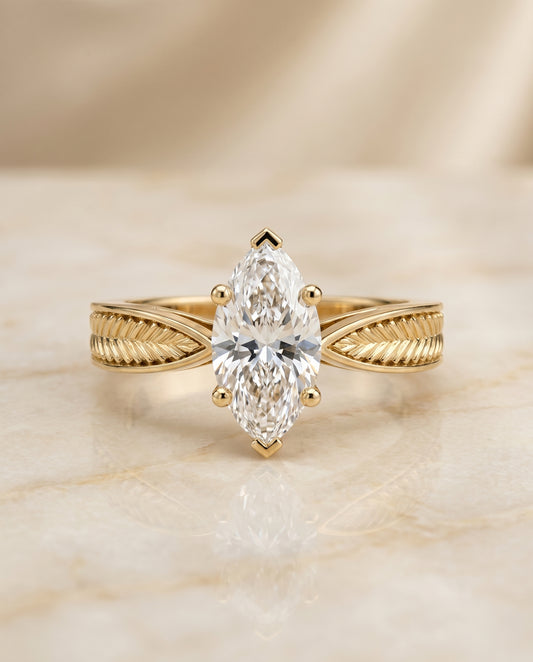 The Roberta Solitaire Engagement Ring Setting for Marquise Diamonds in 18K Yellow Gold