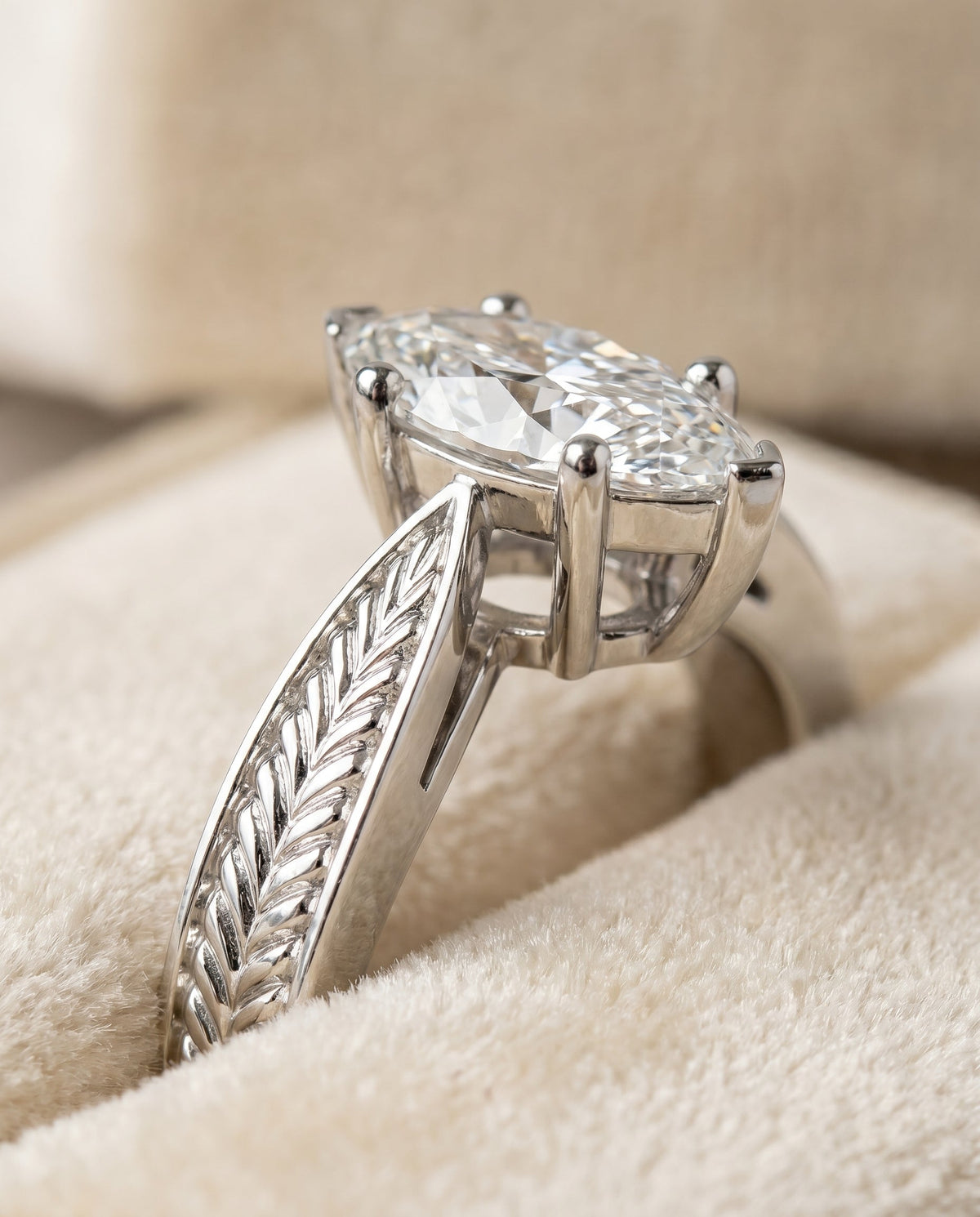 Roberta Select Solitaire Marquise Lab Diamond Engagement Ring in 18K White Gold, detail view | RockHer