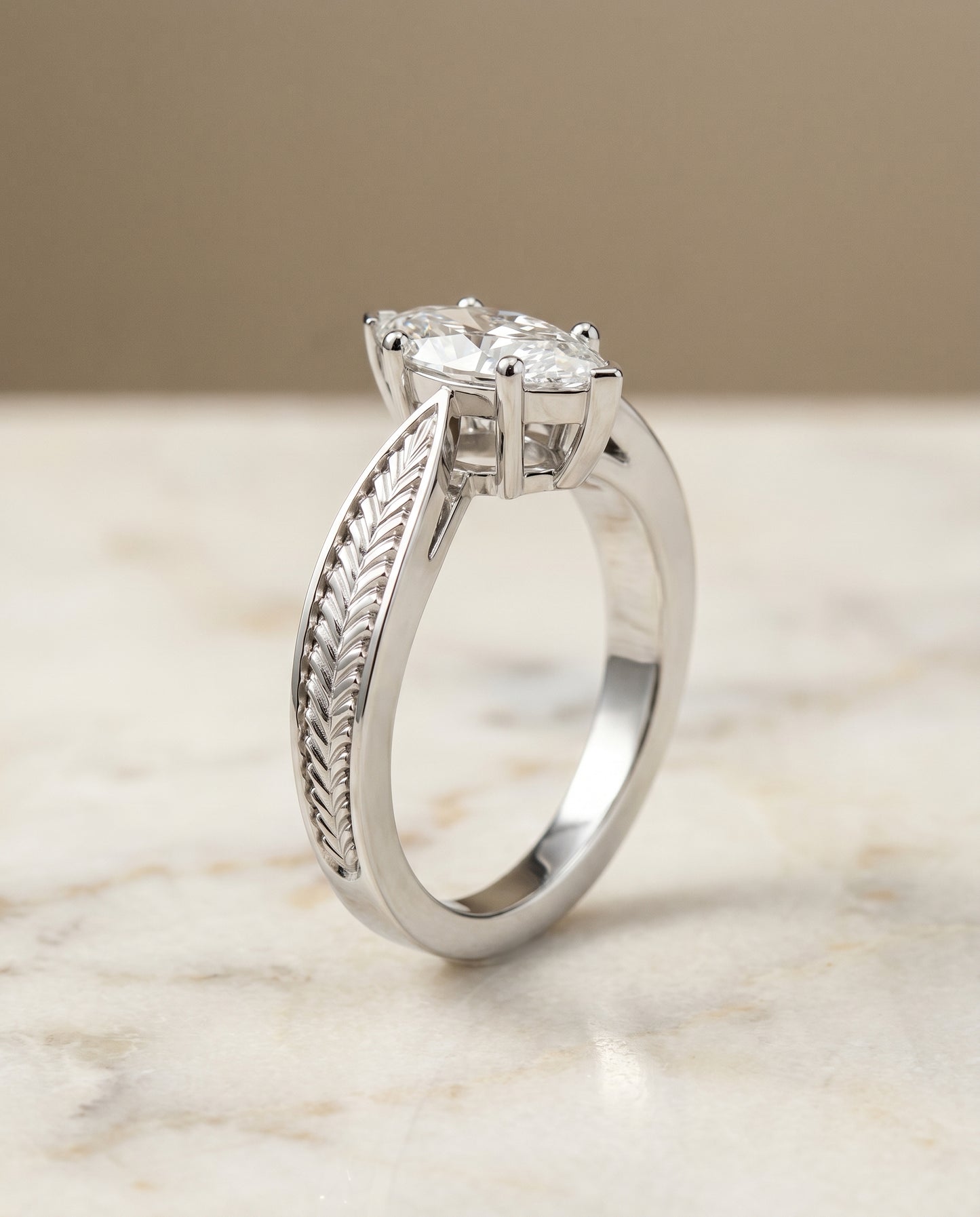 The Roberta Solitaire Engagement Ring Setting for Marquise Diamonds in Platinum