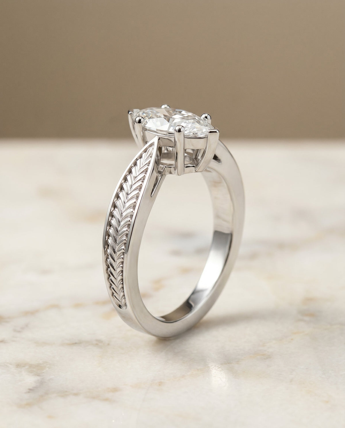 Roberta Select Solitaire Marquise Lab Diamond Engagement Ring in Platinum, front view | RockHer
