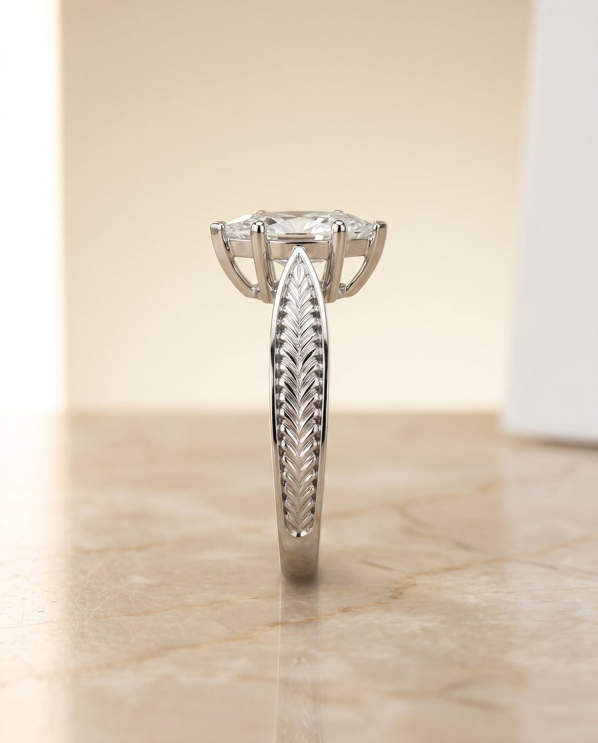 Roberta Select Solitaire Marquise Lab Diamond Engagement Ring in Platinum, side view | RockHer