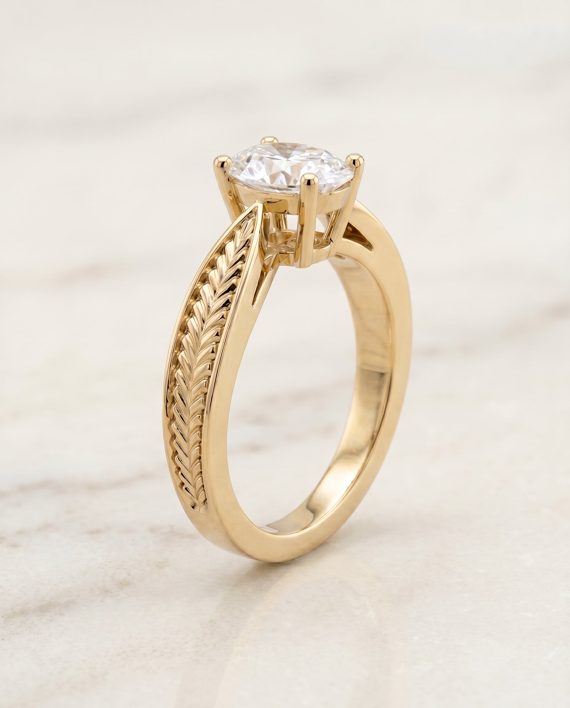 Vintage Leaf Pattern Solitaire styling on The Roberta oval engagement ring setting | RockHer